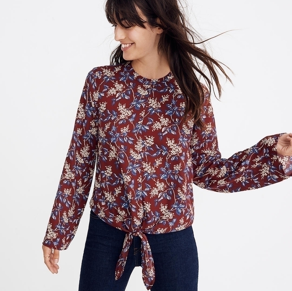 Madewell Bell-Sleeve Tie Top in Antique Flora